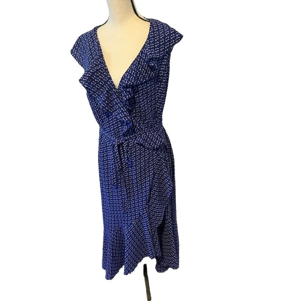 Max Studio Maxi Dress Size Large Blue Floral Asymmetrical Wrap Around - Picture 2 of 9